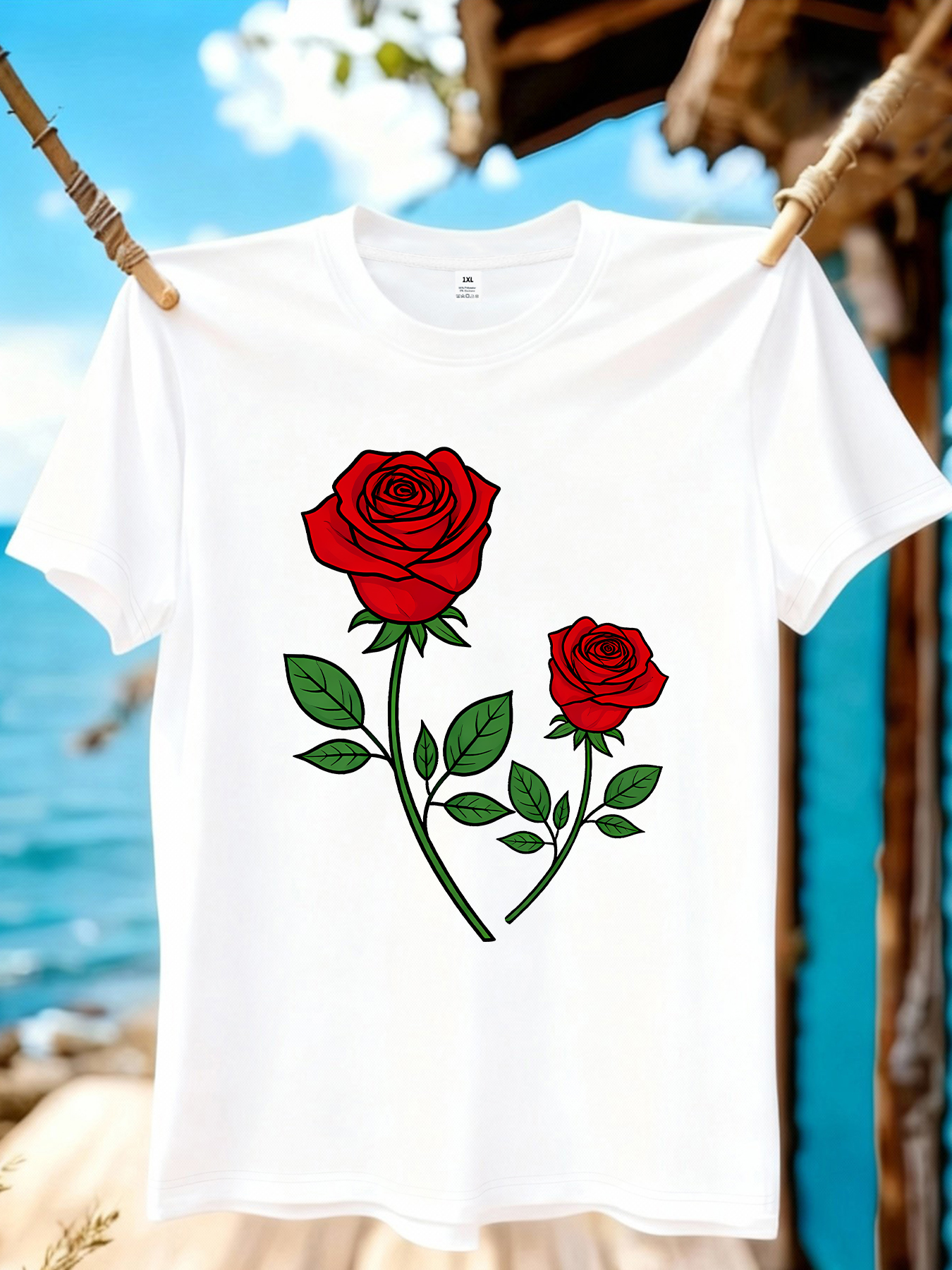 Street Fashion Jersey - 【WZM109121】Rose print plus size women's round