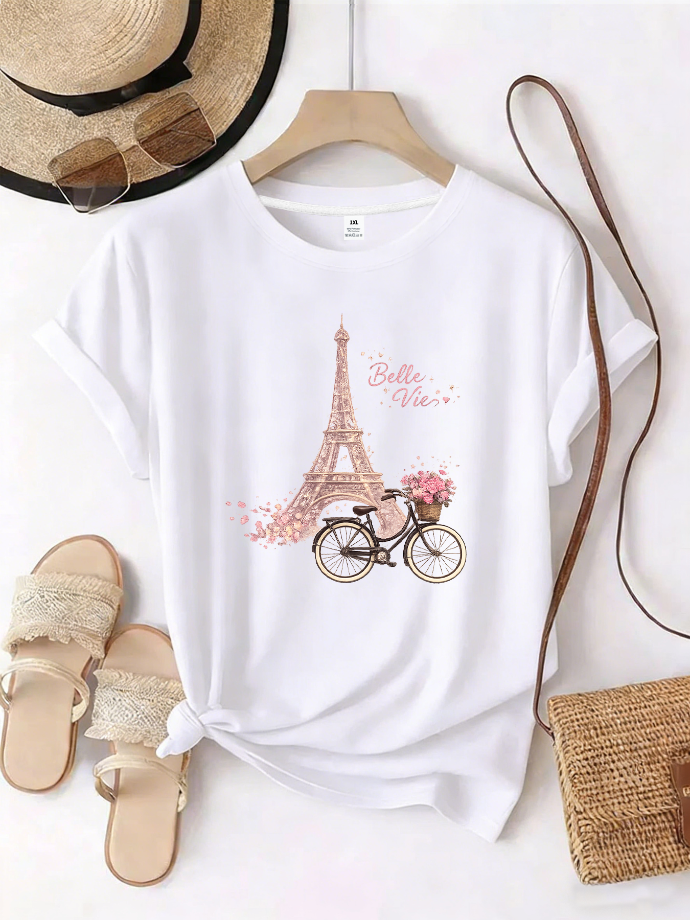 Street Fashion Paris - 【WZM101486】Paris printed plus size women's round
