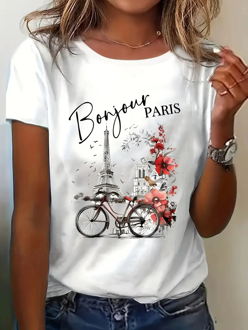 Street Fashion Paris - Fashion Bonjour Paris Text Print Short