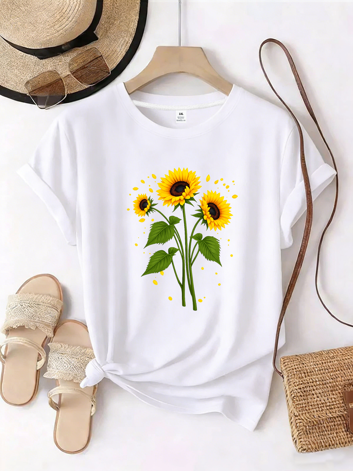Street Fashion Jersey - 【WZM101521】Sunflower print plus size women's round