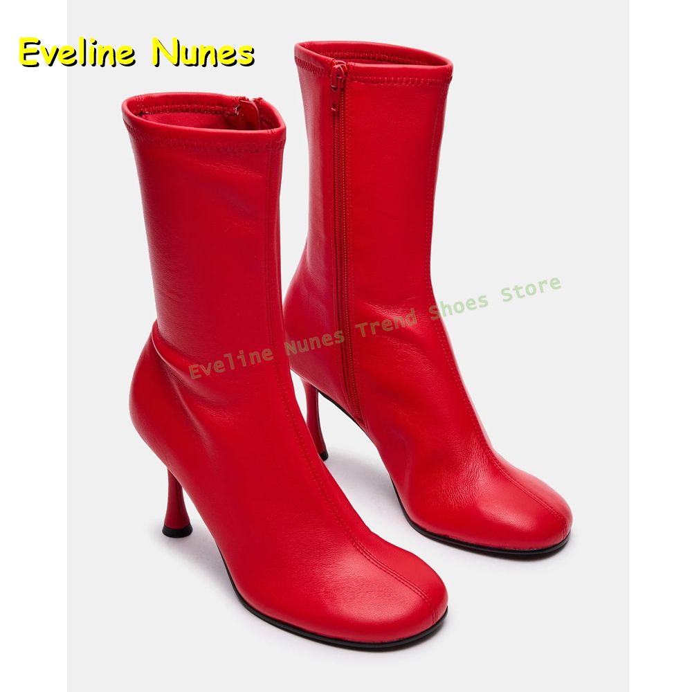 Street Fashion Plus Size - Red Round Toe Stretch Boots Boots