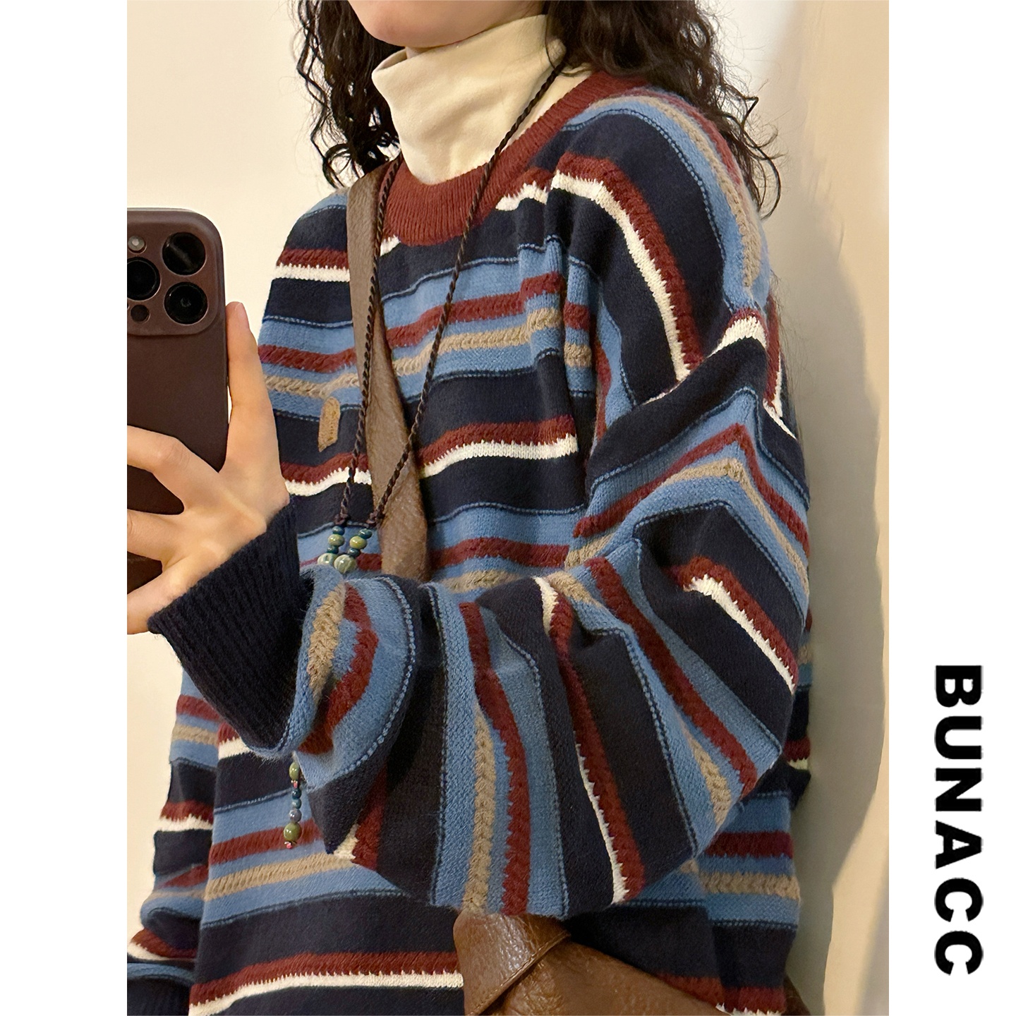 Street Fashion Online - Retro Loose Color Block Striped Knitwear