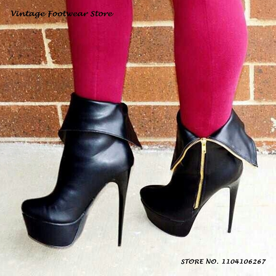 Street Fashion Plus Size - Punk Zipper Platform Ankle Boots 2-in1