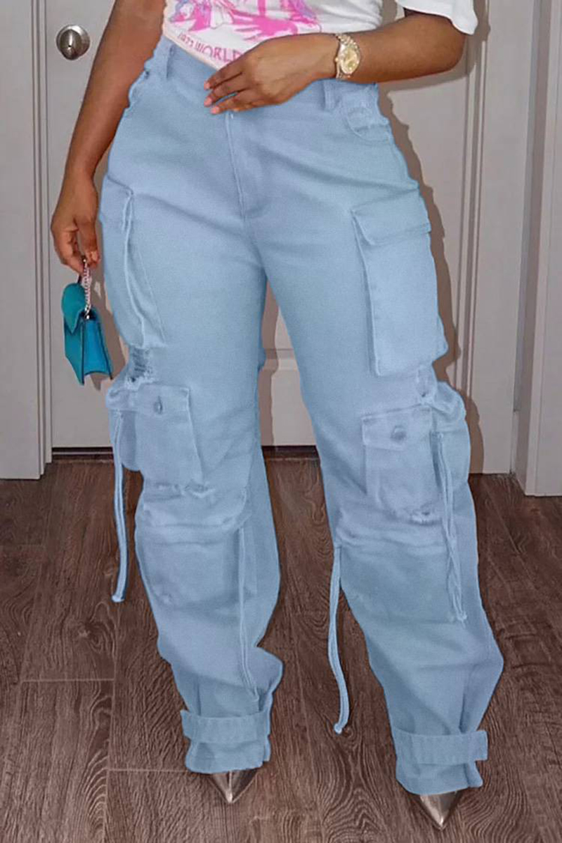 Street Fashion Plus Size - Plus Size Cargo Denim Jeans Pockets