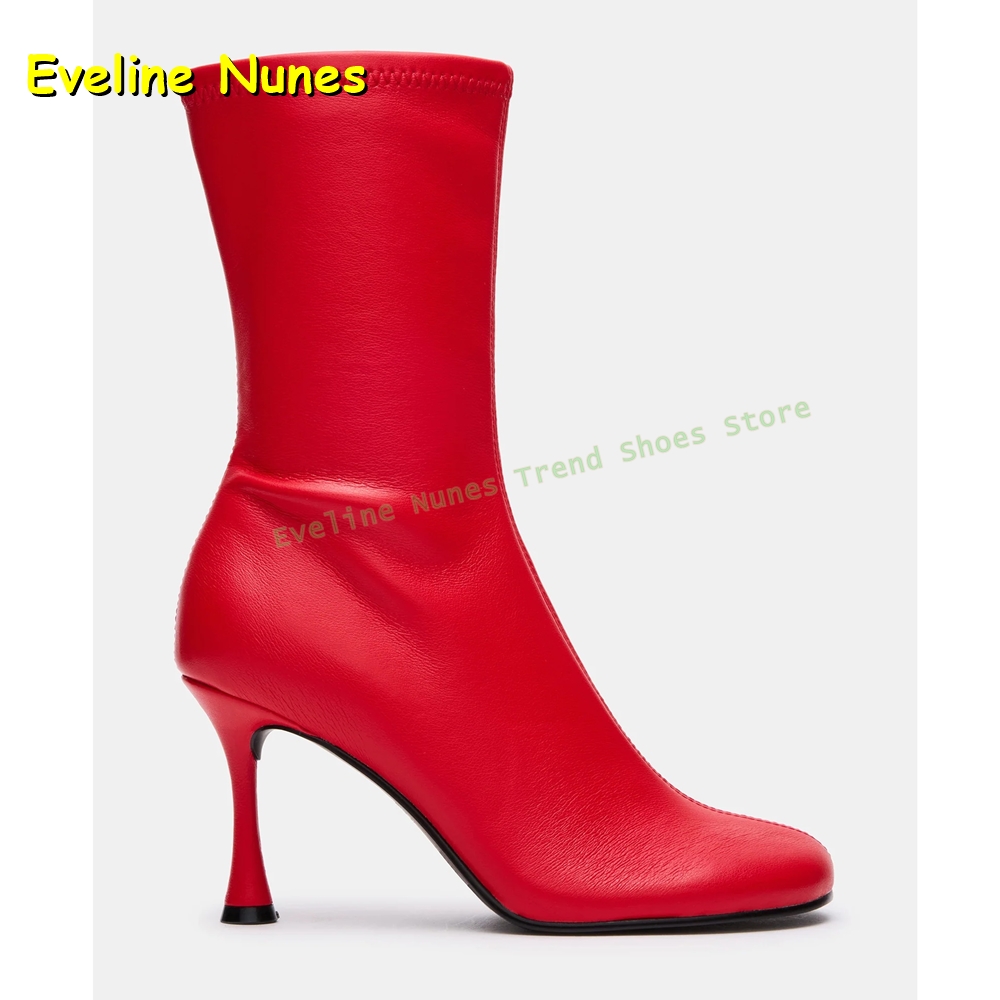 Red Round Toe Stretch Boots Bo – Street Fashion Plus Size Bewertung und Preis