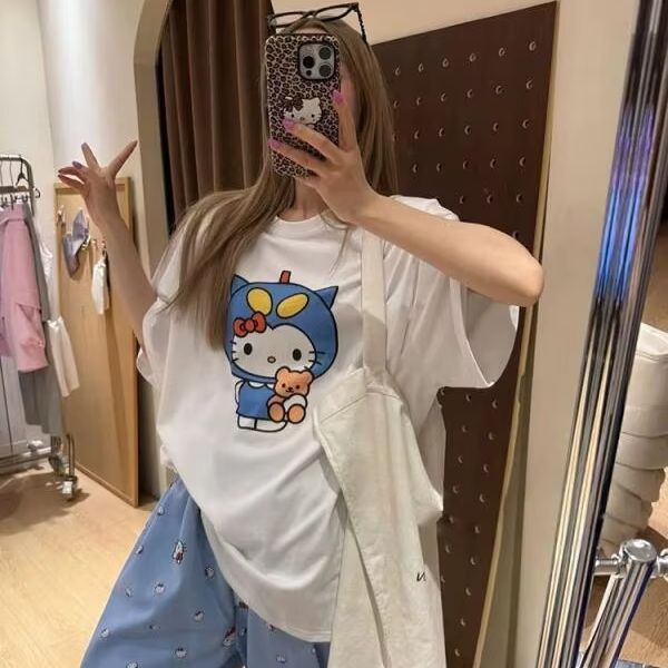 Short Sleeved Hello Kitty Prin – Street Summer Fashion Bewertung und Preis