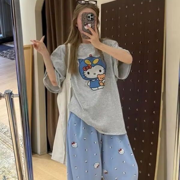 Short Sleeved Hello Kitty Prin – Street Summer Fashion Bewertung und Preis