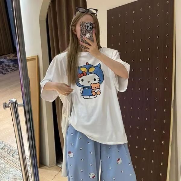 Short Sleeved Hello Kitty Prin – Street Summer Fashion Bewertung und Preis