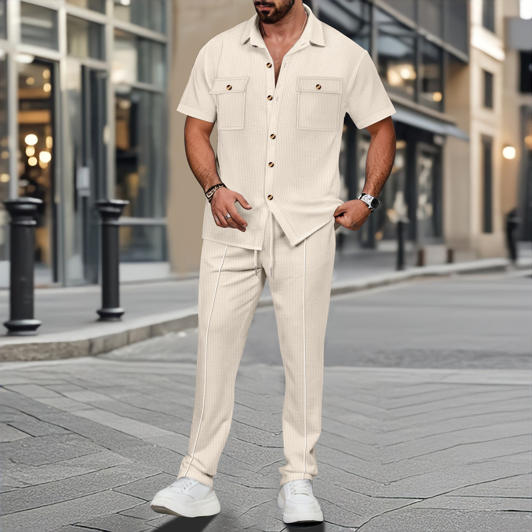 Men Summer Solid Color Lapel B – Street Summer Fashion Bewertung und Preis