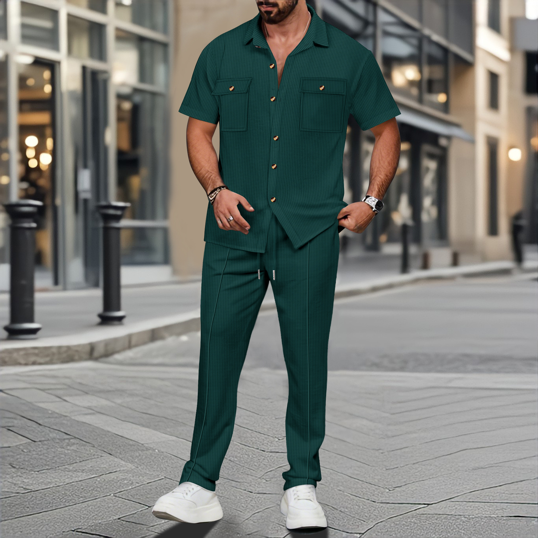 Men Summer Solid Color Lapel B – Street Summer Fashion Bewertung und Preis