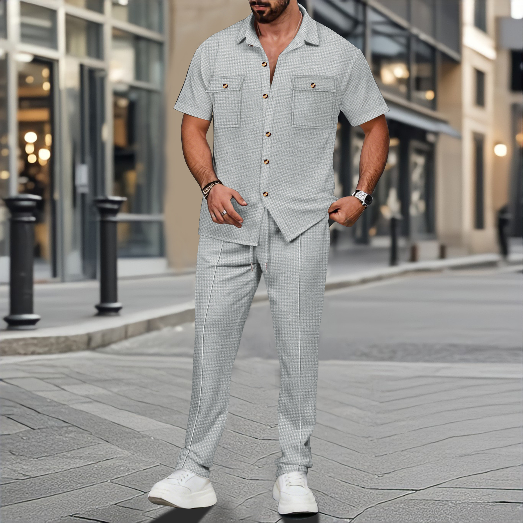 Men Summer Solid Color Lapel B – Street Summer Fashion Bewertung und Preis